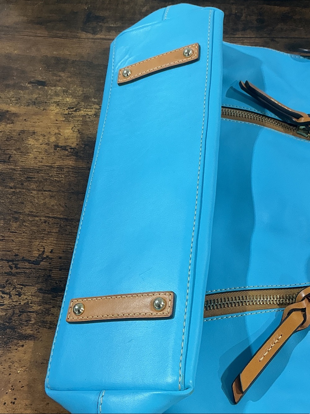 Dooney & Bourke Turquoise Nylon Shoulder Bag with Tan Leather Accents - Picture 13 of 16